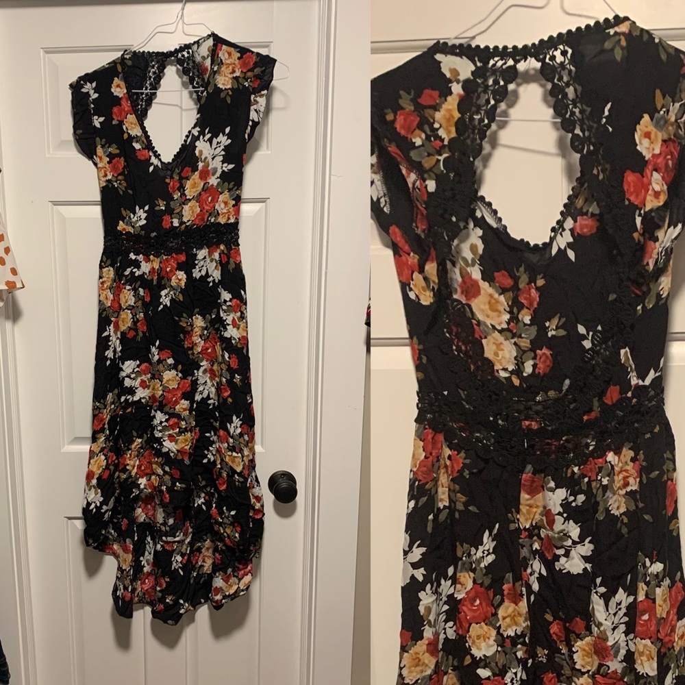 Open back floral high-low dress.